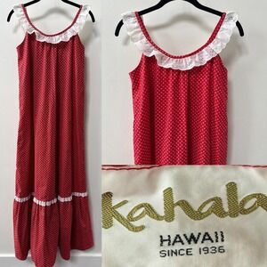 Vintage 70s Kahala Hawaii Prairie Maxi Dress Womens Small Red Lace Cottagecore